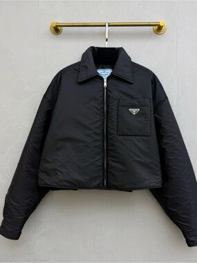 Prada Black Cropped Puffer Jacket with Chest Pocket